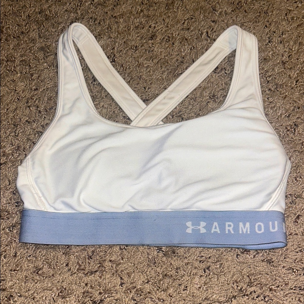 Under Armour White and Light Blue Sports Bra